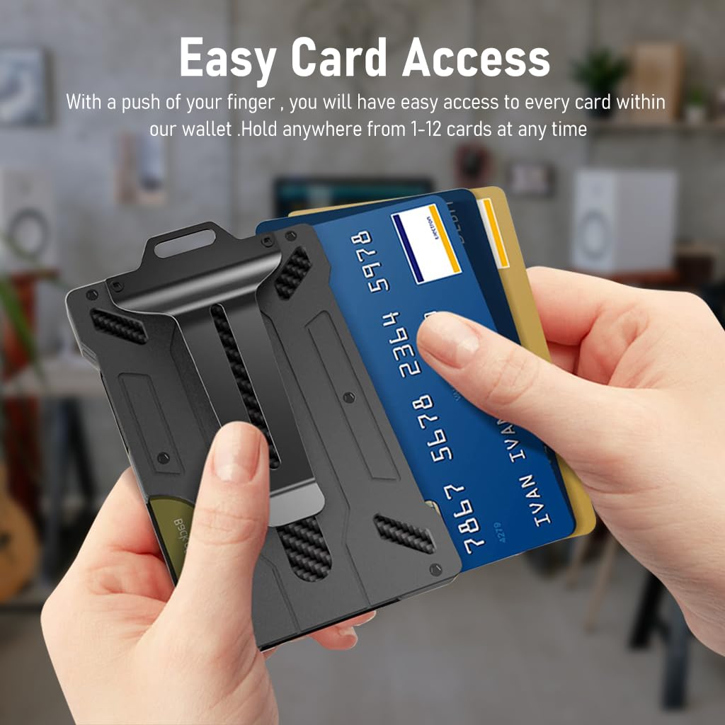 HASTHIP 2 in 1 Metal Money Clip Wallet with with Clear ID Card Holder, RFID Blocking, Holds up 1-12 Cards with Cash Clip, Ultra-Thin Minimalist Wallet for Men, Credit Card Holder ID Badge Holder