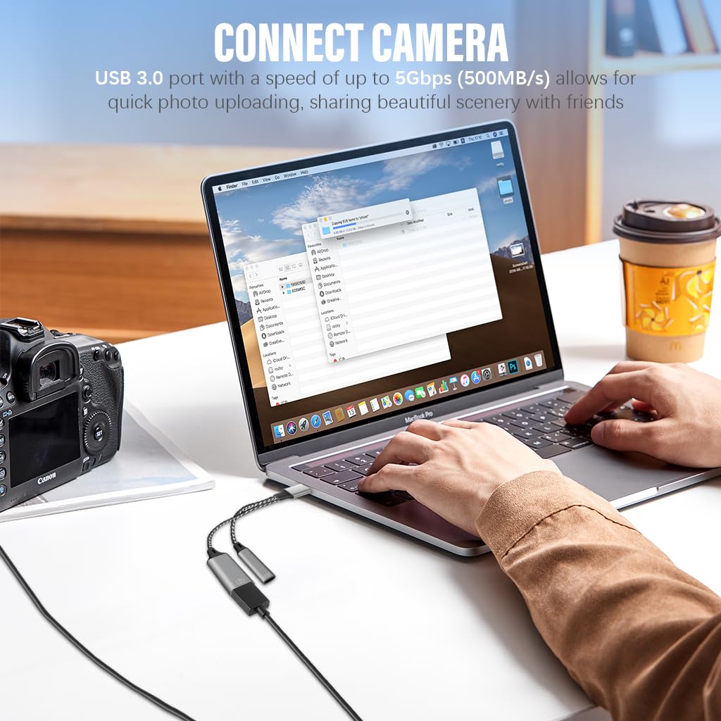 Verilux USB Adapter for iPhone, Lightn-ing to USB C /USB A Portable USB 3.0 35W Fast Charging USB C Adapter Support Data Sync USB C Adapter for iPhone 14/13/12/11, iPad Air