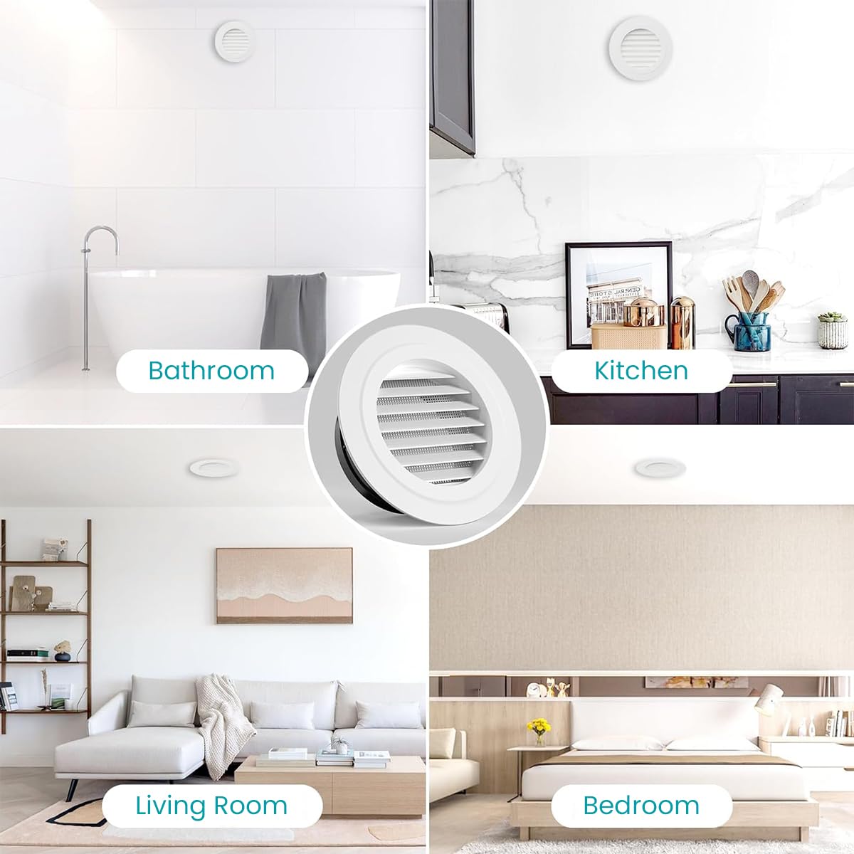 HASTHIP 6'' Air Vent Exhaust Ceiling Vent Air Vent False Ceiling Diffuser Bathroom Ceiling Air Exhaust ABS Round Air Vent Cover Grill for Room, Office
