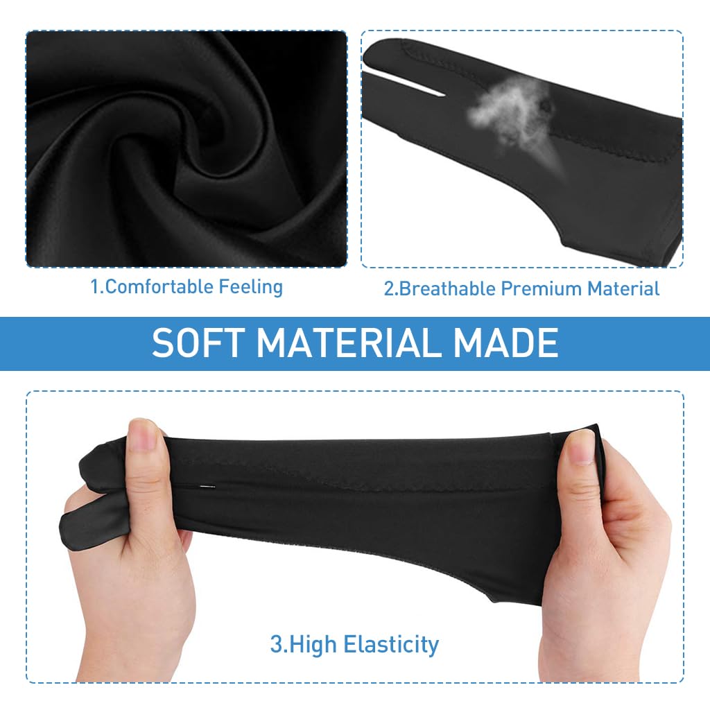 ZORBES 1 Pair Artist Glove, Drawing Glove for Tablet, Palm Rejection Gloves Graphic Tablet Glove Dight Art Glove for Drawing, Anti-fouling Two-Finger Lycra Glove for Wacom, Graphic Drawing Gloves