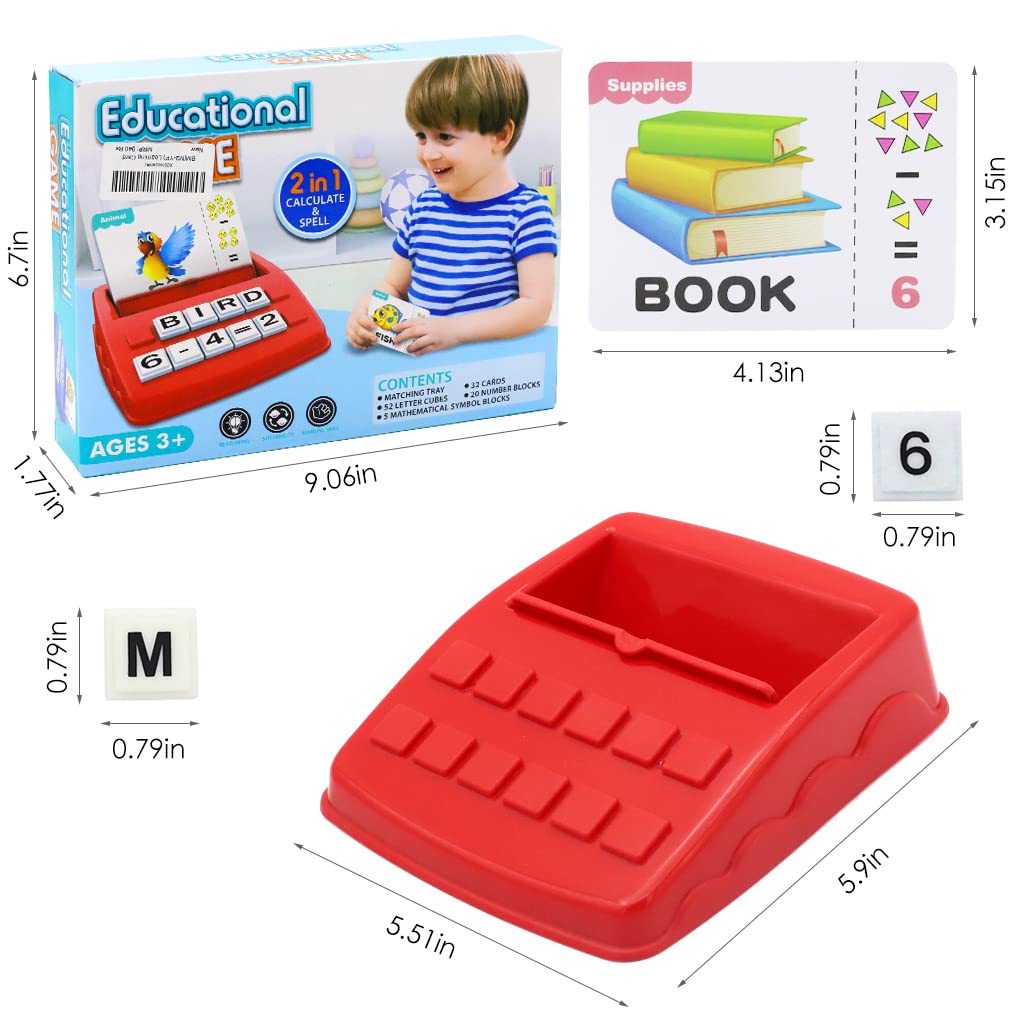 PATPAT Spelling Puzzle Game, Matching Letters Toy with Flash Cards Words, Montessori ABC Alphabet Mathatic Learning Educational Puzzle Gift for Preschool Boys Girls Kids Age 3-5 Years Old (Red)