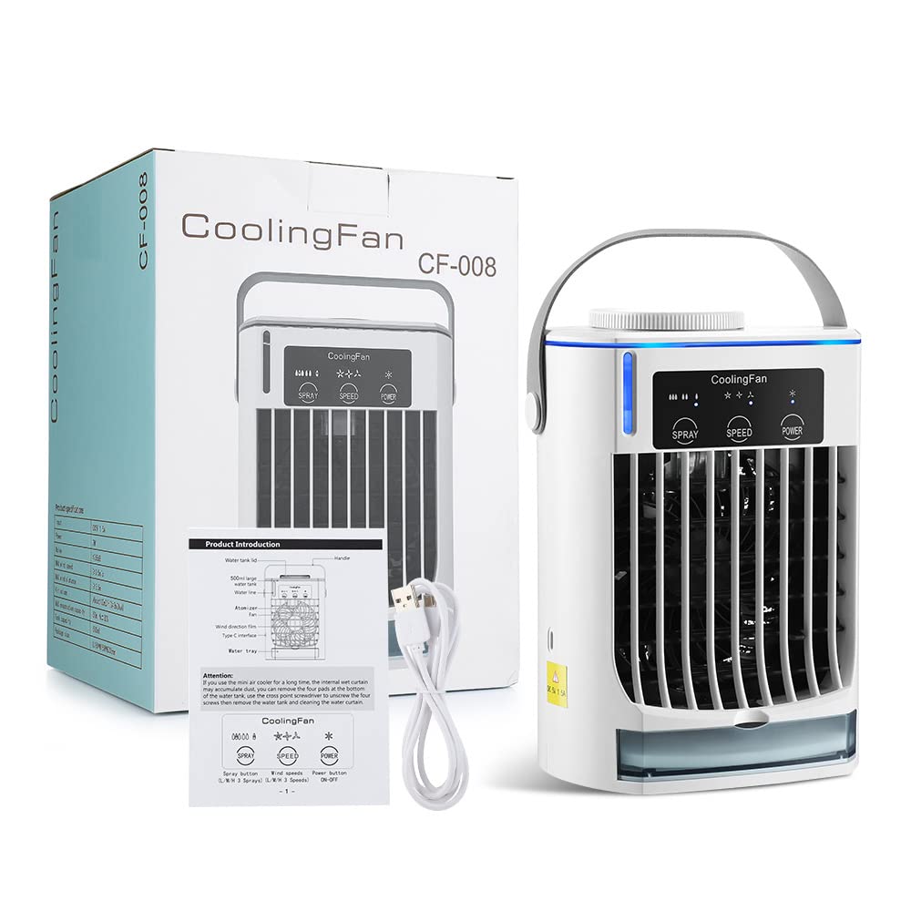 HASTHIP Desk Air Cooler Humidifier Portable Air Cooler Fan with 3 Wind Speeds Air Cooler Mini Air Cooler Fan with 500ml Water Tank, Portable Air Cooler Fan for Home, Office, RV