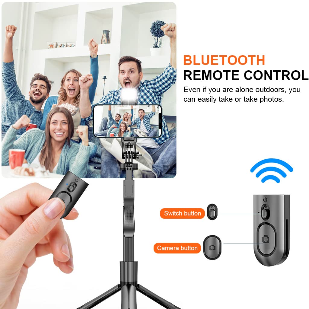ZORBES 60'' Retractable Phone Tripod Rotatable Selfie Stick Tripod for Phone & DSLR Professional Photography Tripod with Fill Light, Lightweight Selfie Stick Tripod with Bluetooth Remote