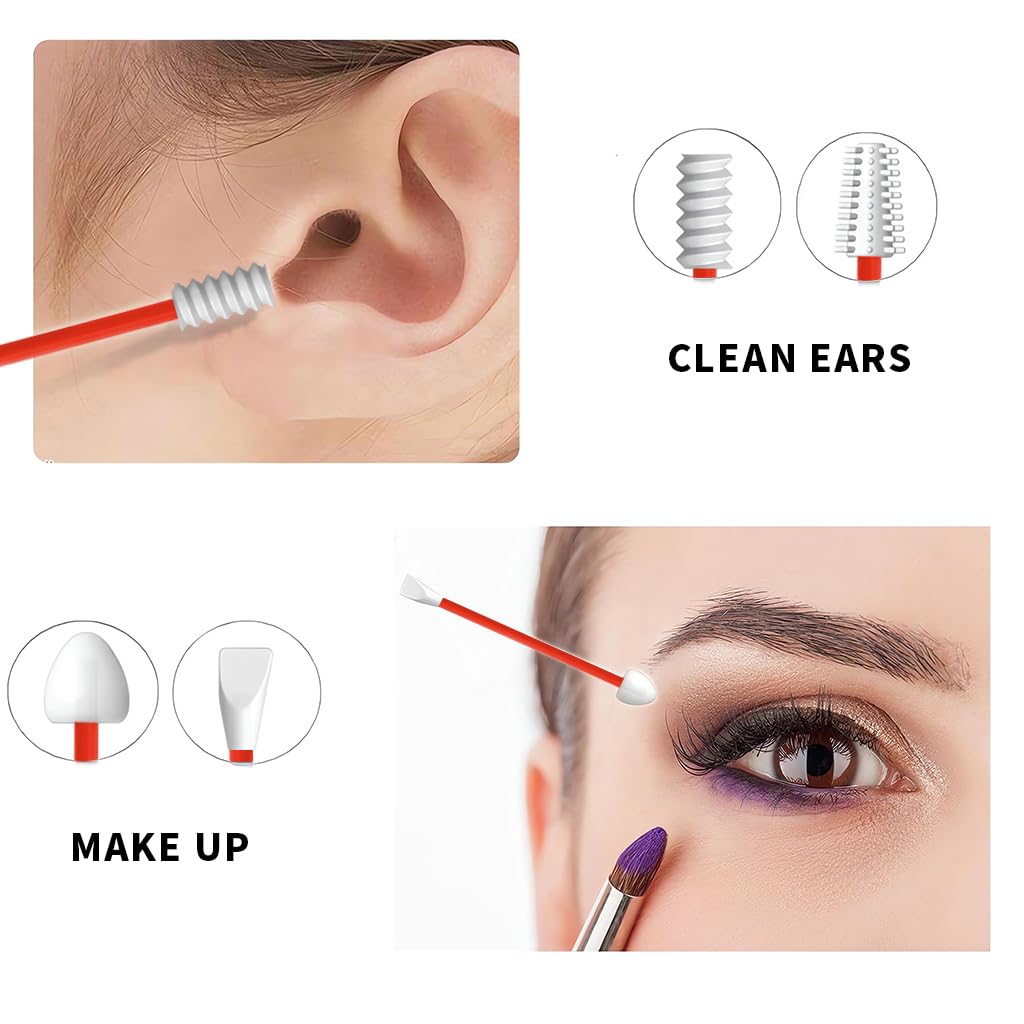 MAYCREATE 4pcs Reusable Cotton Swabs, Dual Head Silicone Ear Swab and Makeup Swabs Kit with Storage Case for Ears, Baby, Beauty