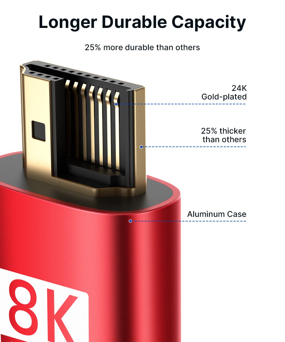 JSAUX 10K 8K HDMI Cable 2.1 2 Pack 6ft, JSAUX 48Gbps Ultra High Speed HDMI Cable Braided Cord, 4K@120Hz, 4K@144Hz, 8K@60Hz, HDCP 2.2&2.3, HDR 10, eARC,ARC Compatible with Dolby PS5 Monitor