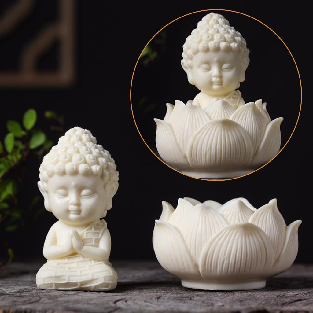 HASTHIP White Buddha Statue, Bodhisattva Statue, Small Buddha on Lotus Seat, Zen Meditation Statue, Religion Artwork Statue for Home Office Bookshelf Decoration, Collectible Gifts for Men