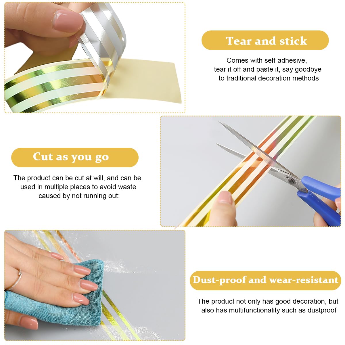 HASTHIP 5M Colorful Tile Gap Tape, Home Tile Sticker Waterproof Tape PVC Self Adhesive Tape Metallic Ceramic Tile Gap Tape for Detailing Wall, Floor Tile Gap, Cabinetry (2.5CM*5M)