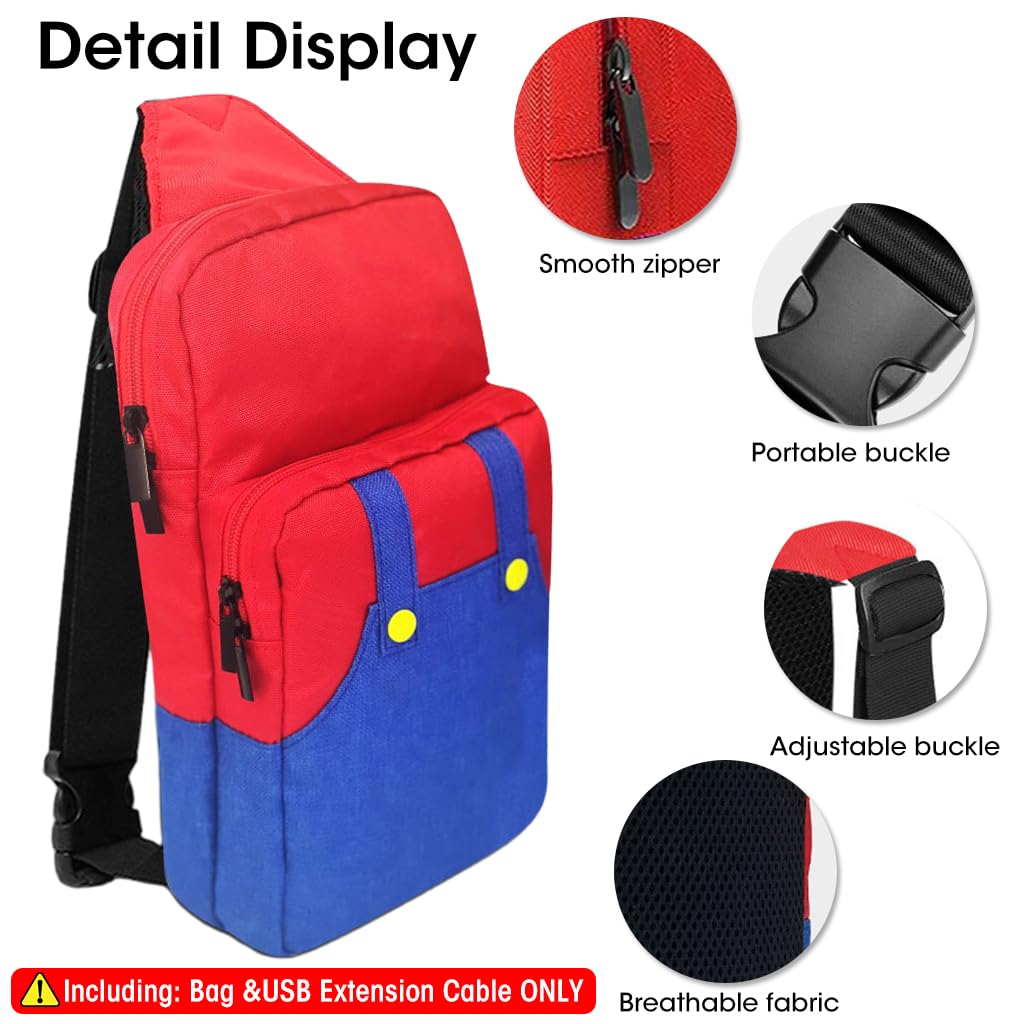 ZORBES Travel Bag for Switch/Lite/OLED/Steam Deck, Cute Mario Bag Carrying Bag for Swith Game Console, Waterproof Double Layer Crossbody Shoulder Storage Backpack for Switch Console, Game Controllers, Cables
