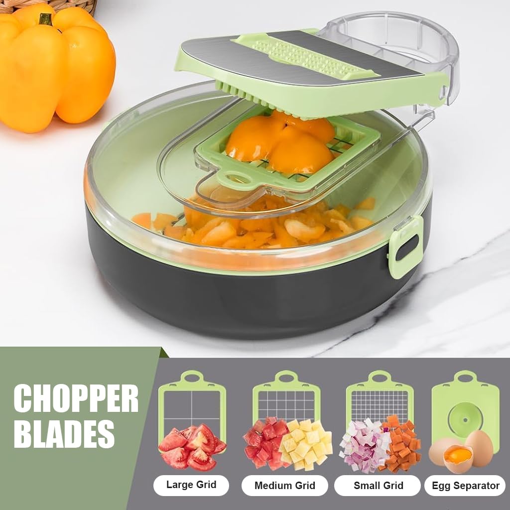HASTHIP Vegetable Chopper Food Grater Slicer 8-in-1 Kitchen Vegetable Processor Large Capacity Salad Maker Double Layer Vegetable Chopper with Drain Basket with Hand Guard & Egg Seperator