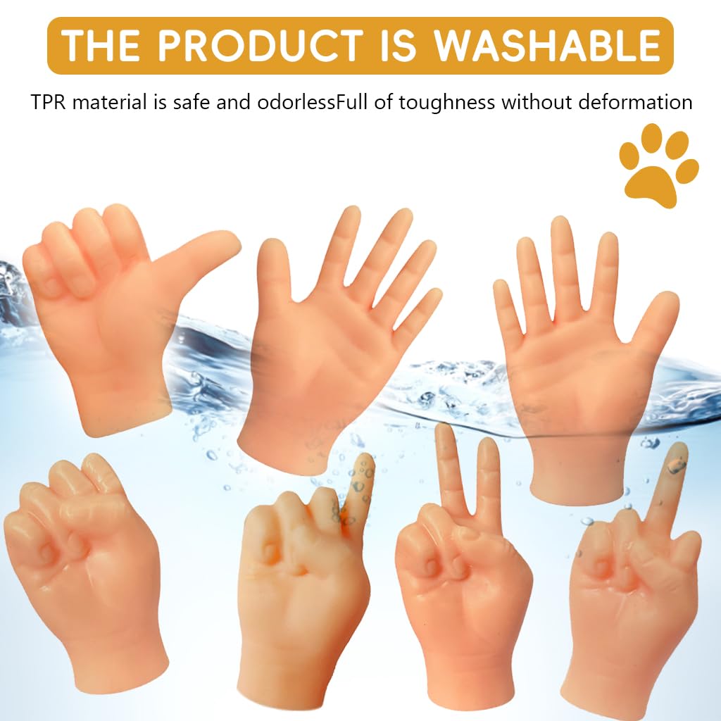 Qpets Mini Hands for Cats, Little Hands for Fingers Funny Little Cat Finger Gloves Soft Elastic Tiny Finger Hands Gag Puppet Show Mini Cat Gloves Mini Hands Toys (7PCS )