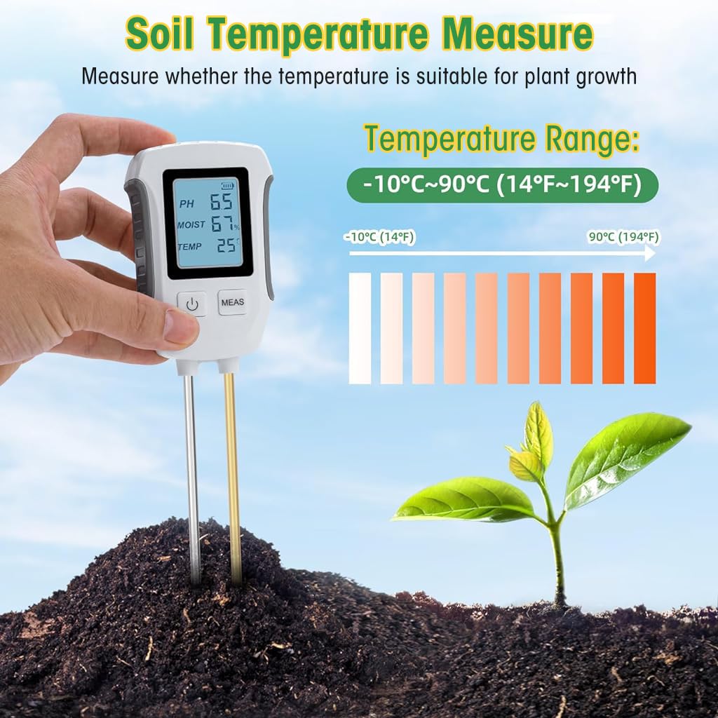 HASTHIP Soil Meter 3 in 1 Professional Dual Probes Soil Meter for Moisture /Temp/PH LCD Digital Soil Moisture Meter Precison Agriculture Soil Meter (without Battery)