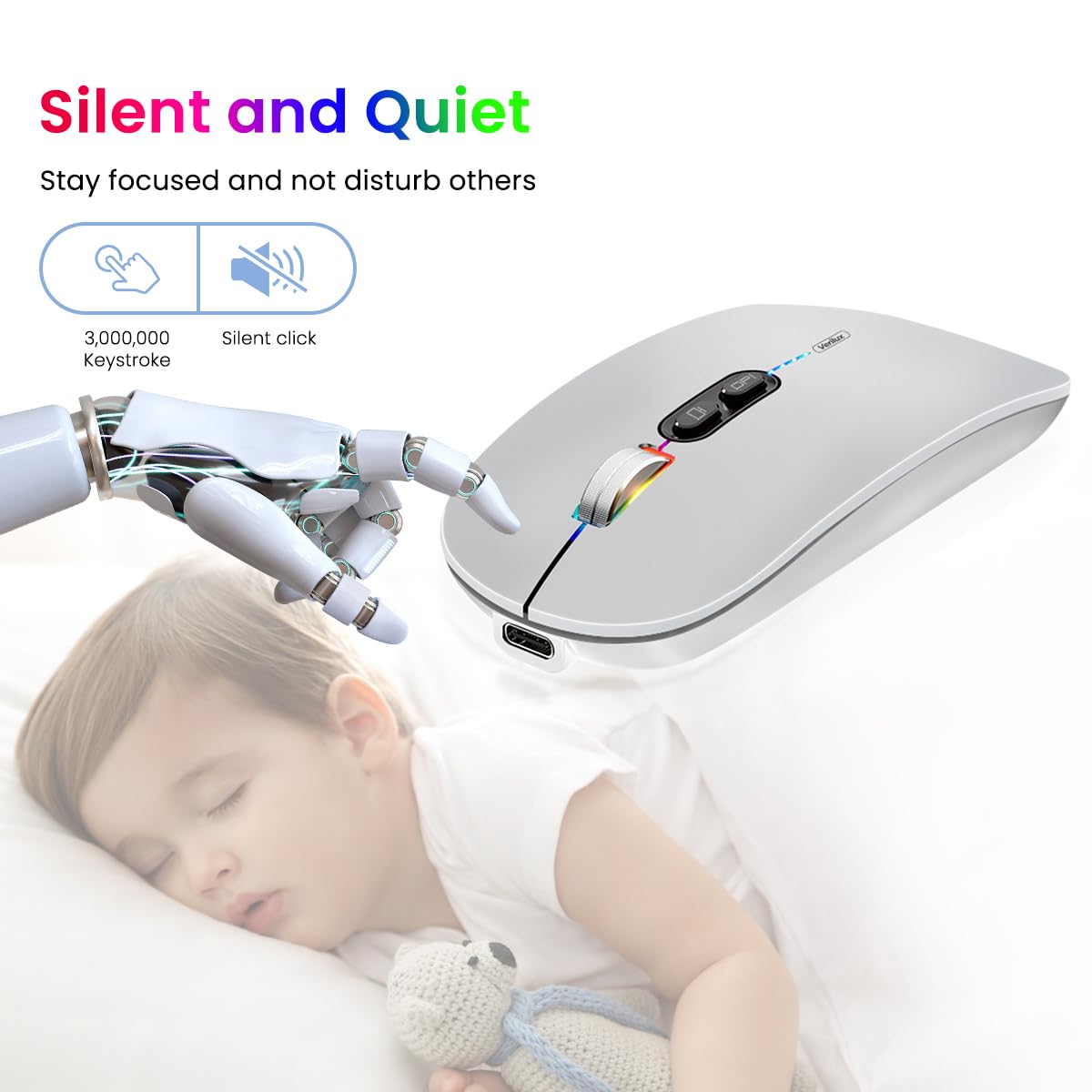 Verilux Wireless Mouse Upgrade Three Modes 2.4G & Bluetooth 3.0 & Bluetooth 5.1 Wireless Fashion Ultra Slim Silent Mouse Game Mouse with Adjustable DPI for iPad, Laptop, PC, Mac, Windows