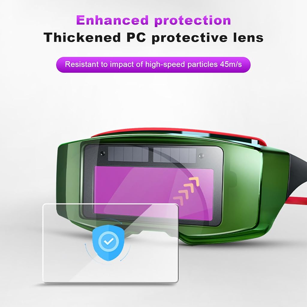Serplex Welding Goggles, Solar Powered Auto Darkening Welding Glasses with 10 Replacement Lens Anti-glare Safety Protective Welder Glasses for Electric Work, Grinding