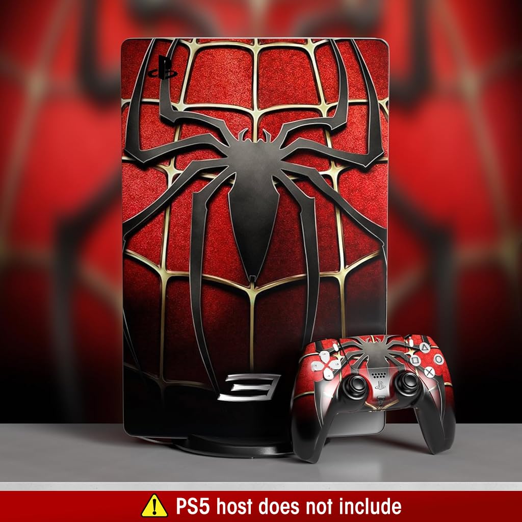ZORBES Skin Cover Sticker for PS5 Disc Edition Game Console and Controller Spiderman Themed Skin Cover Vinyl Sticker Creative Anti-Scratch Sticker for PS5 Disc Edition Game Console and Controller