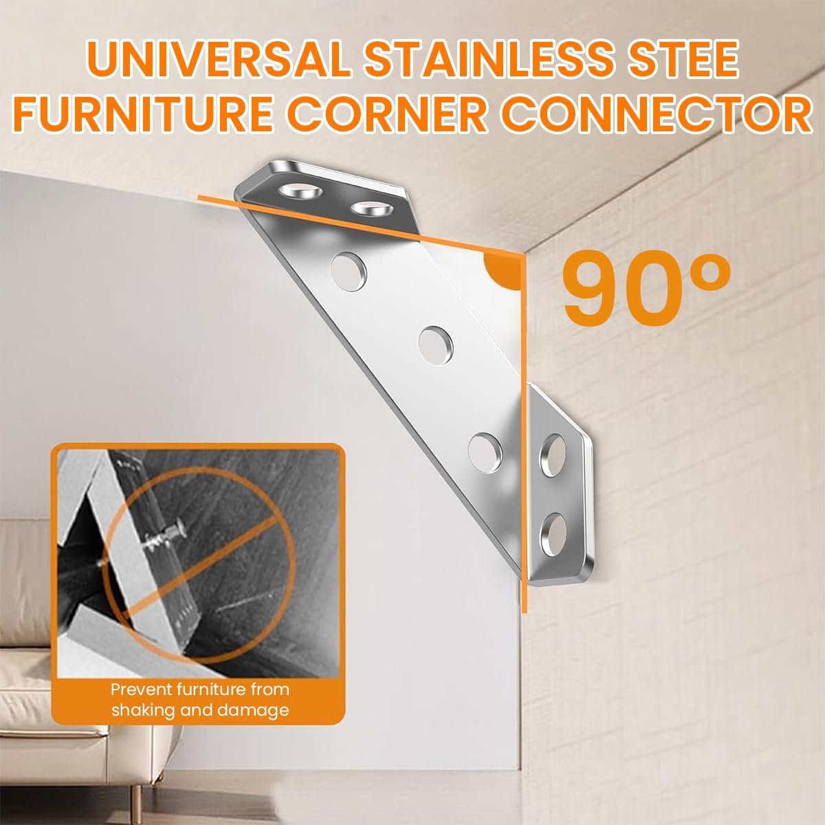 Serplex 10Pcs Shelf Brackets with 60Pcs Screws Corner Braces Corner Supports 90 Degree Bonding Brackets Screw Mounted Stainless Steel Metal Brackets for Wooden Panel, Woodworking, Crafting