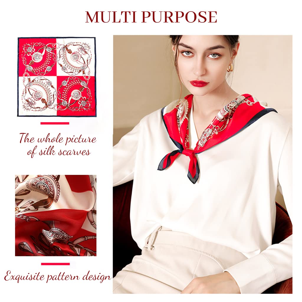 PALAY Women Satin Square Scarf Comfy Silk Feeling Scarf for Women Medium Square Satin Square Silk Scarf, 23 ¡Á 23 inches (Red)