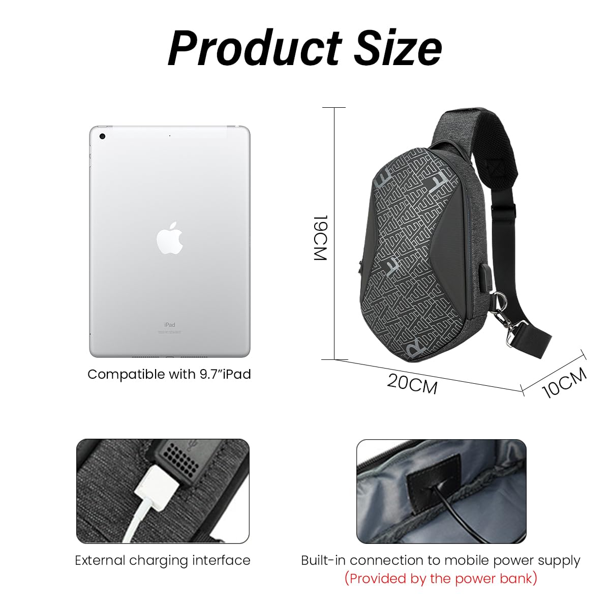 GUSTAVE Sling Bag for Men Fashion Letter Print Shoulder Bag, Cross Body Bag Waterproof with Combination Lock Anti-Theft for Travel Outdoor