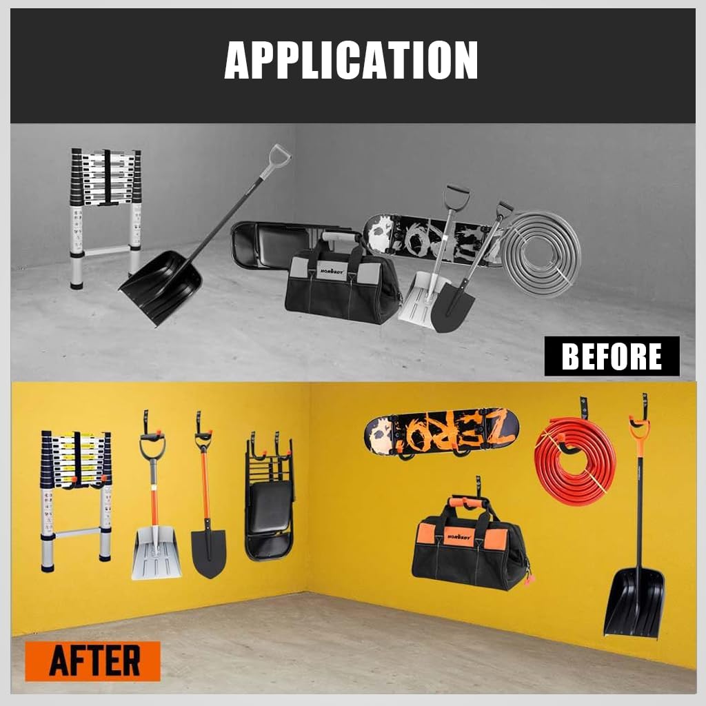 Serplex Heavy Duty Garage Hooks for Hanging, 6pcs Metal Utility Hooks Garage Wall Storage Hooks, Ladder Hooks, Wall Mount J Utility Hooks with Wall Anchors and Screws, Metal Hooks for Garage, Garden
