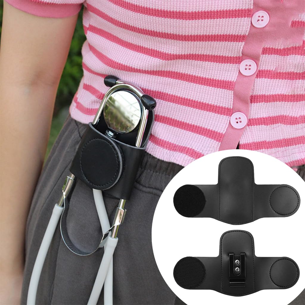 HANNEA Leather Stethoscope Holder Doctor Stethoscope Holder Clip Universal Stethoscope Holder for Waist Belt Portable Stethoscope Holder with Metal Back Clip
