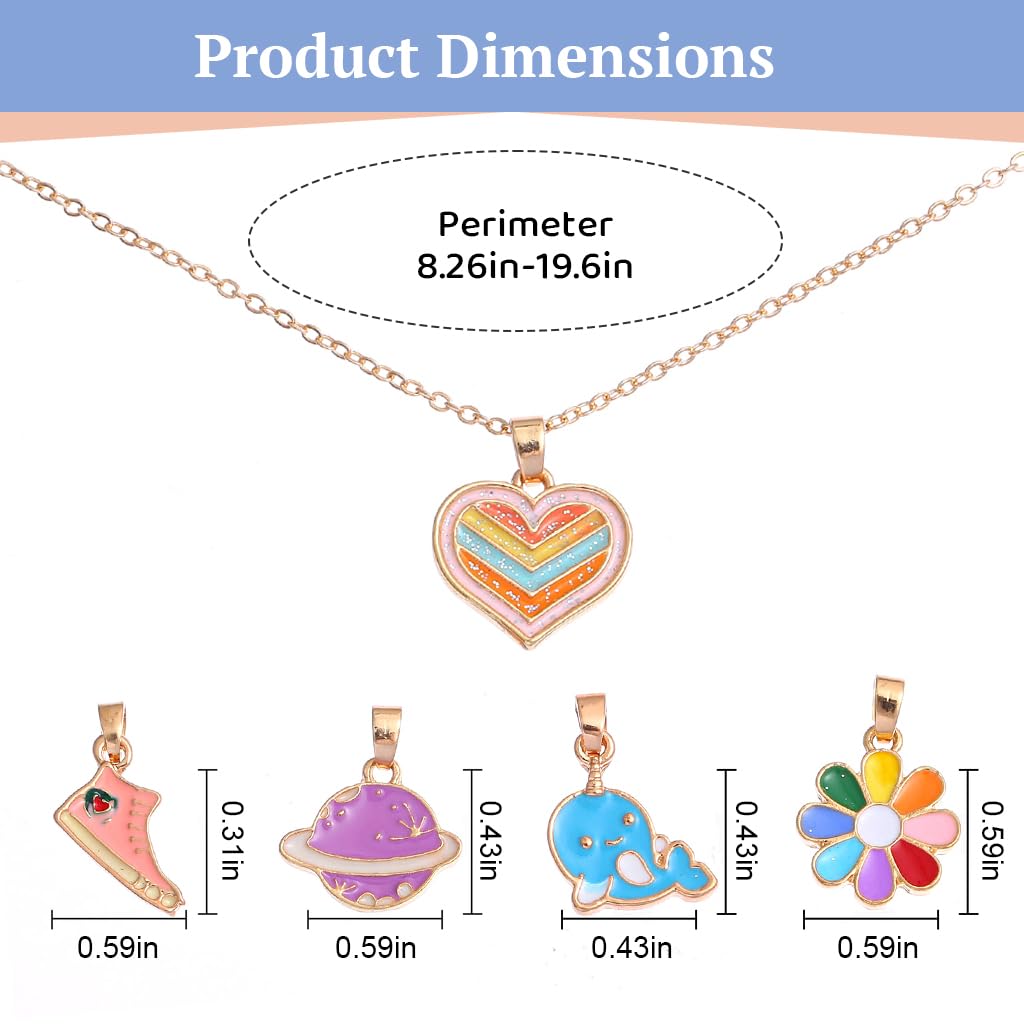 PATPAT Cute Necklace For Girls, Cartoon Necklace Jewellery Sets With 5 Interchangeable Pendent Charms Pendant For Girls Colorful Loving Heart Pendant Friendship Necklace Set For Women Girls