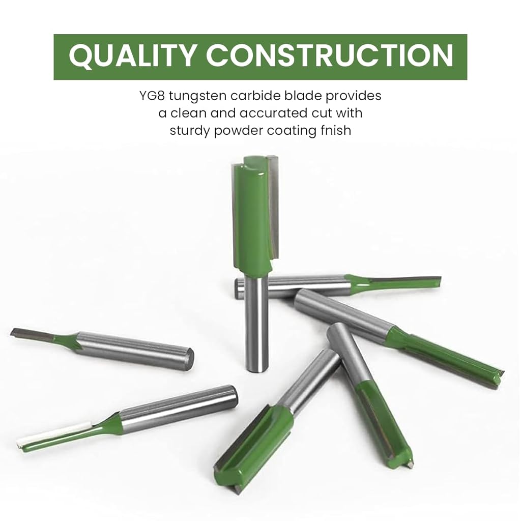 Serplex® 7PCS 1/4 Inch Shank Tungsten Carbide Double Single Flute Straight Dado Router Drill Bit Set Carpenter Tools Wood Work 3 4 5 6 8 10 12mm Cutting Diameter Trimming Cutter Woodworking