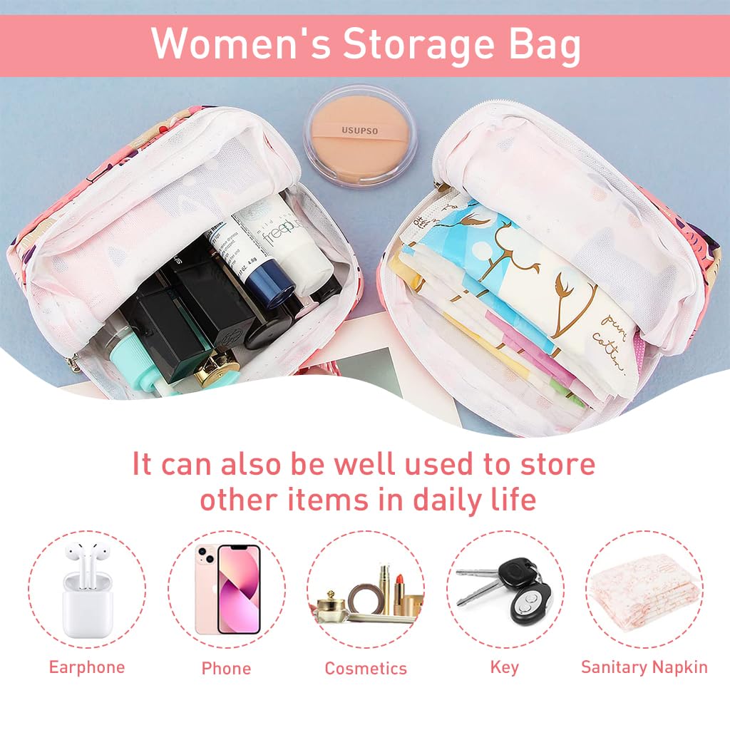 PALAY Sanitary Pads Storage Pouch Cartoon Canvas Zipper Pouches Storage Pouches Coin Bags Multi-purpose Cartoon Canvas Zipper Pouches Makeup Pouches