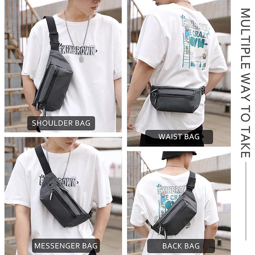 GUSTAVE Waist Bag for Men Women, Stylish Side Bag for Men Fanny Pack for Men Waist Pouch for Men Chest Bag for Outdoors Workout Traveling Casual Running Hiking Cycling (Grey)