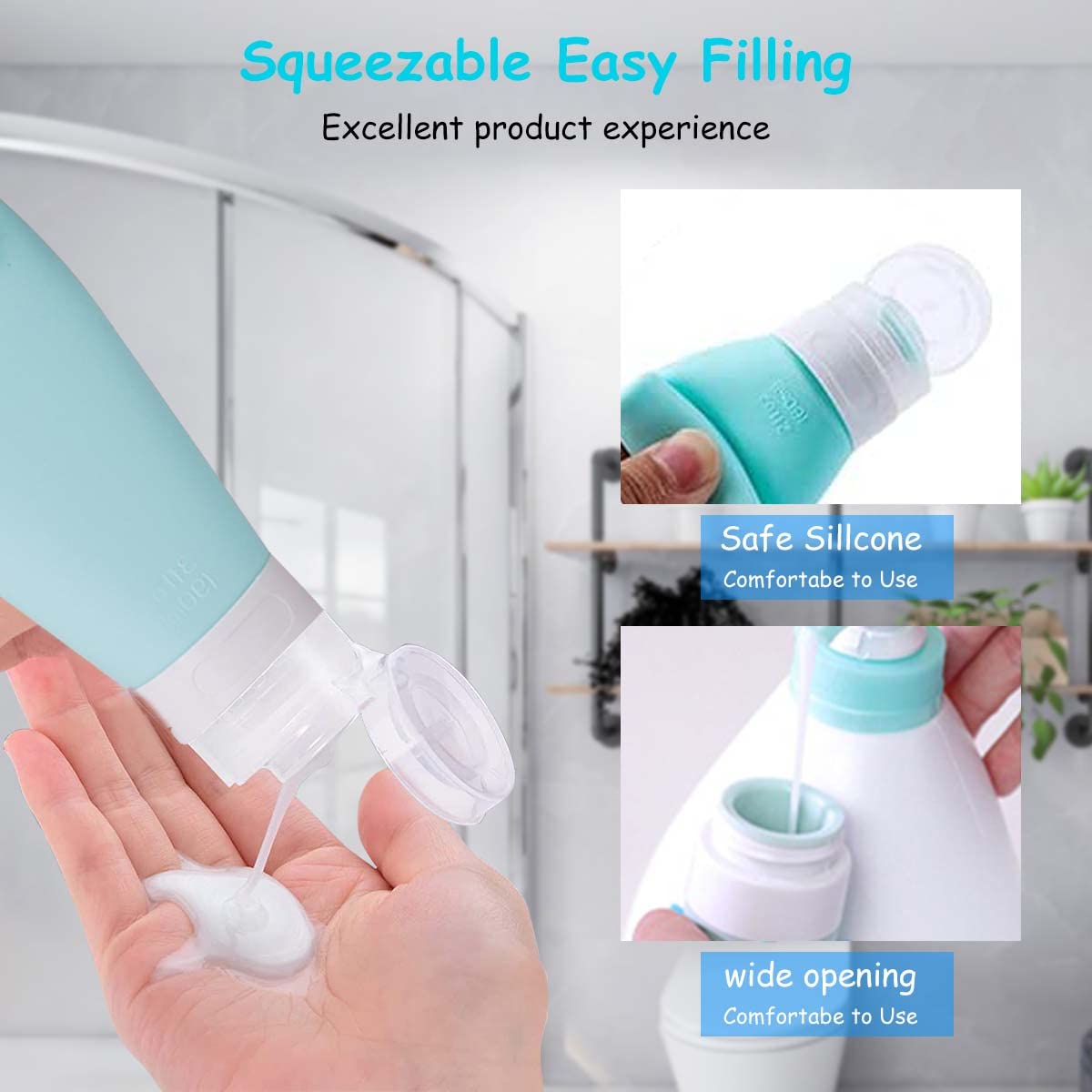 MAYCREATE 3Pcs Travel Bottles For Toiletries 90Ml Squeezable Soft Silicone Toiletries Bottles Containers Leak Proof Refillable Dispenser With Face Brush Design,For Lotion,Shampoo,Soap Liquid,Multi