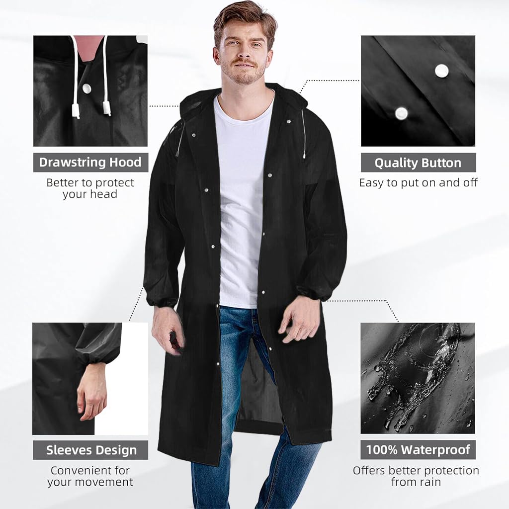 PALAY Rain Ponchos for Men Women, Reusable PEVA Raincoats with Hood for Rain Ponchos for Camping, Hiking, Music Festival, Outdoor Activities