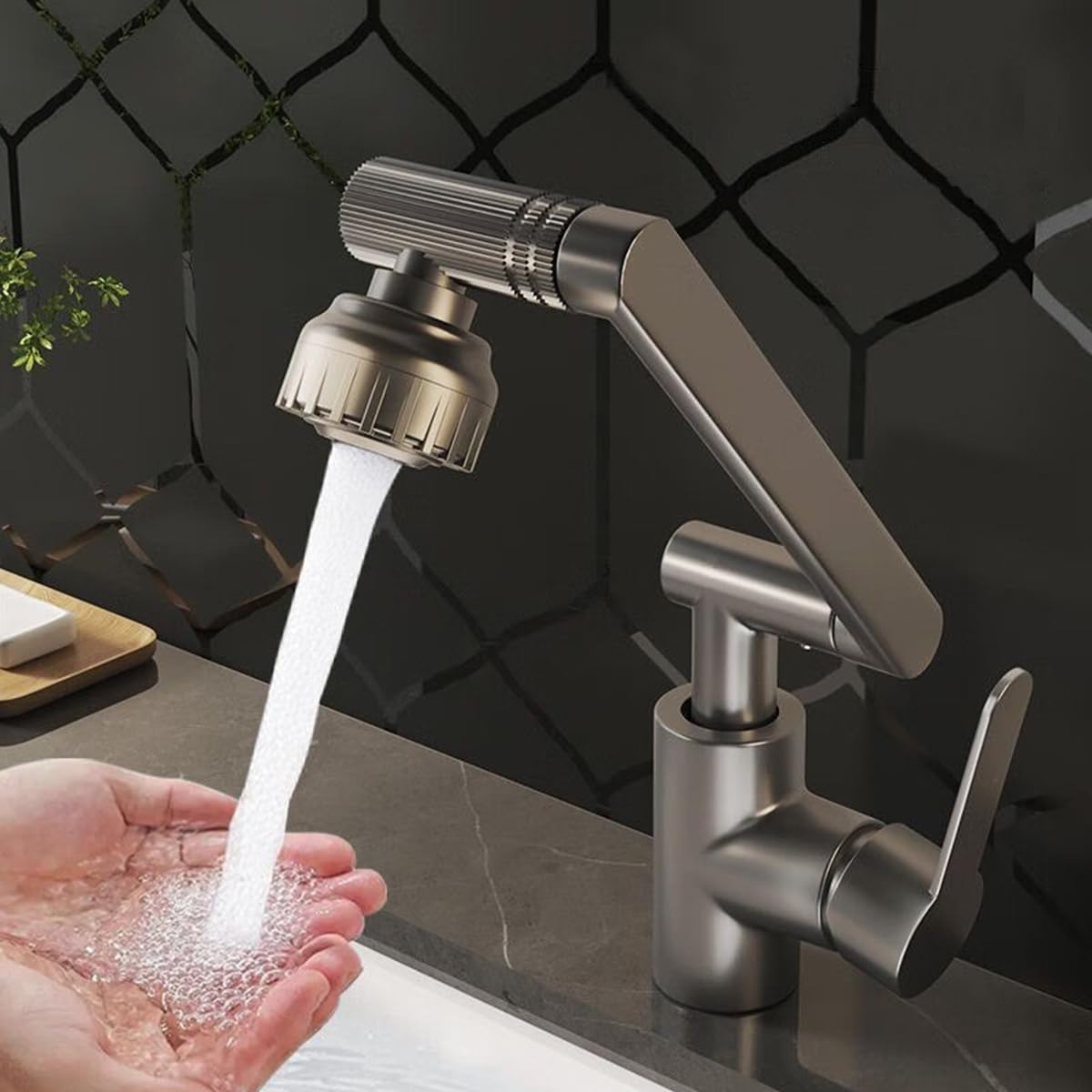 HASTHIP 1080° Swivel Faucet Extender for Kitchen Sink, Cold / Hot Pressurized Water Faucet with 2 Spray Mode, Single Handle Faucet Extender for Taps, Zinc Alloy Health Faucet Sink Faucet Extender