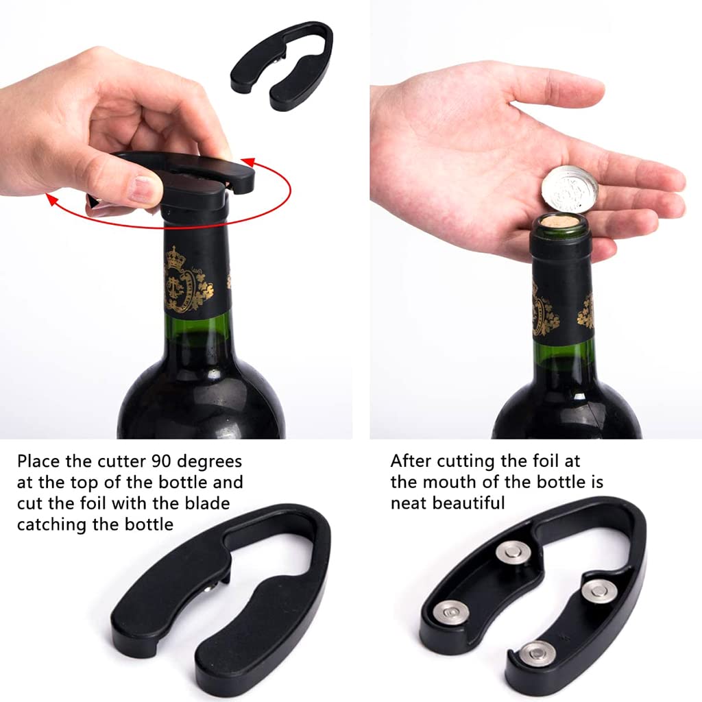 HASTHIP 4 PCS Wine Opener Stainless Steel Corkscrew Set with Vacuum Wine Stopper, Wine Foil Cutter, Wine Aaerator Pourer Wine Corkscrew Supplies Set for Kitchen Restaurant Bars Gifts for Wine Lover