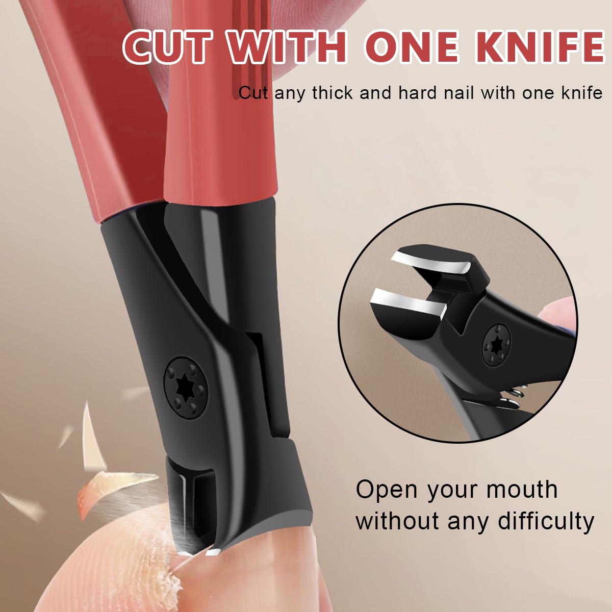 MAYCREATE Thick Nail Clipper, Toenail Clipper with Long Handle Stainless Steel Nail Cutter for Tough Nails Thick Nails, Anti-splash Nail Clipper for Adults, Seniors, Manicure Nail Clipper, Red