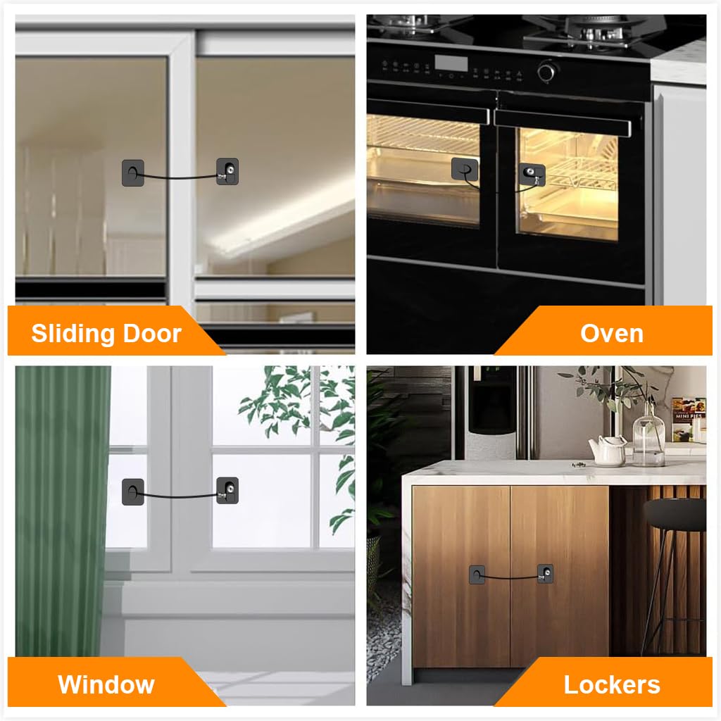 STHIRA 2Pcs Safety Lock Child Proof Safety Lock Refrigerator Door Lock Drawer Lock with Keys Self Adhesive Safety Lock Door Lock Stainless Steel Chain Lock for Door, Window
