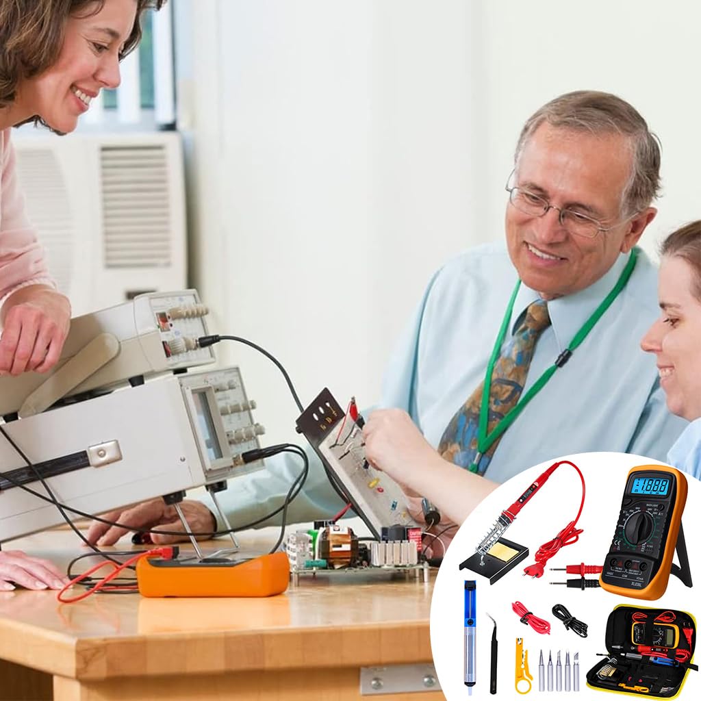 Serplex 80W Soldering Iron Multimeter Kit Temperature Adjustable Electric Soldering Iron Pen Set with Soldering Iron Tip, Solder Wire, Stand, Desoldering Pump, Welding Tool