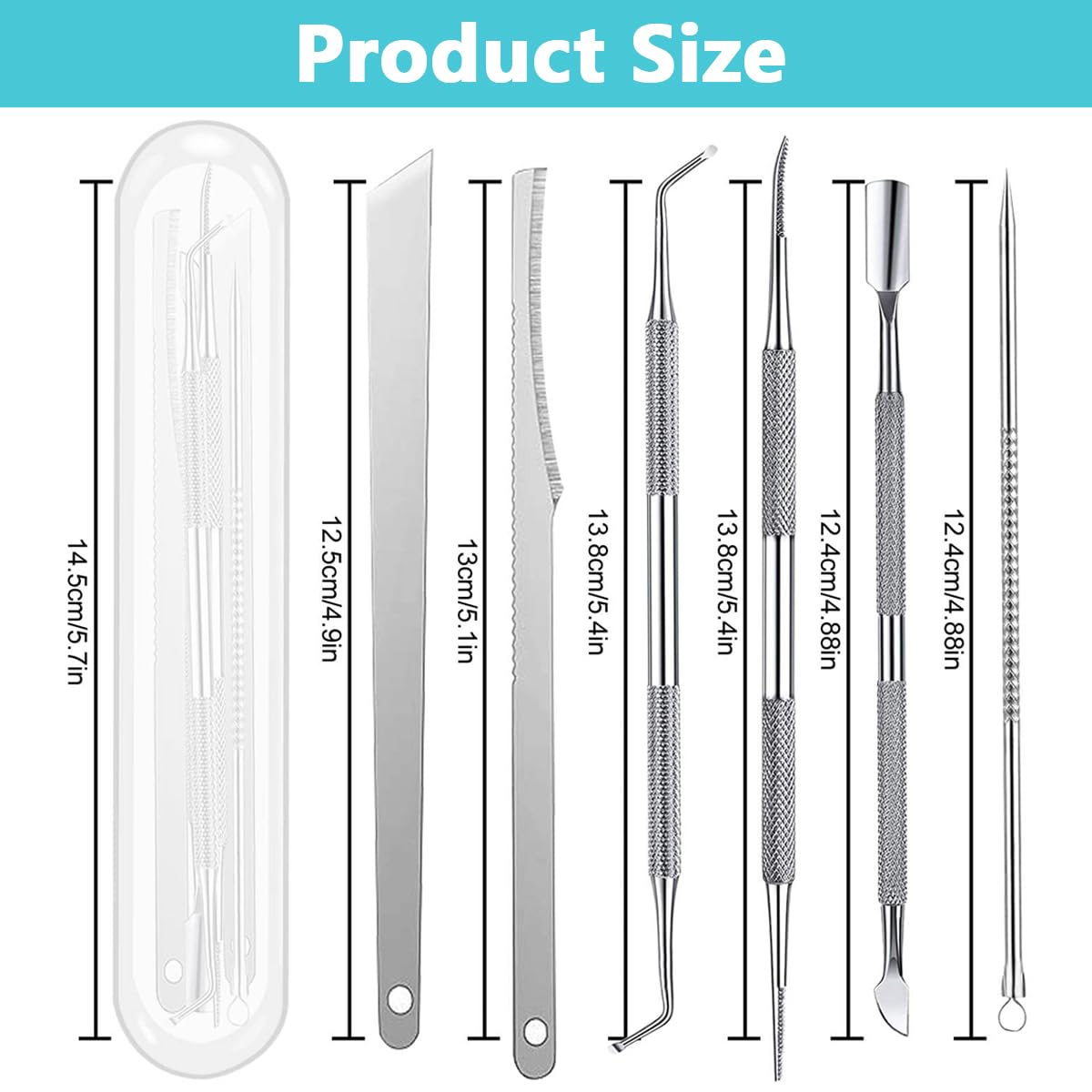 MAYCREATE 6pcs Ingrown Toenail Tool, Toenail File and Lifters, Foot Skin Scraper Surgical Stainless Steel Ingrown Toenail Removal Tool Kit, Nail Cleaner Tools with Box