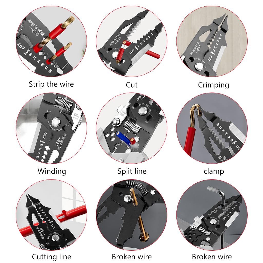 Serplex Wire Cutter Multi Wire Cutter Stripper Tool 28-in-1 Multifunctional Wire Stripper Vice Tool Chromium Vanadium Steel Wire Cutter Wire Stripper Crimper Crimping Tool for Electrician