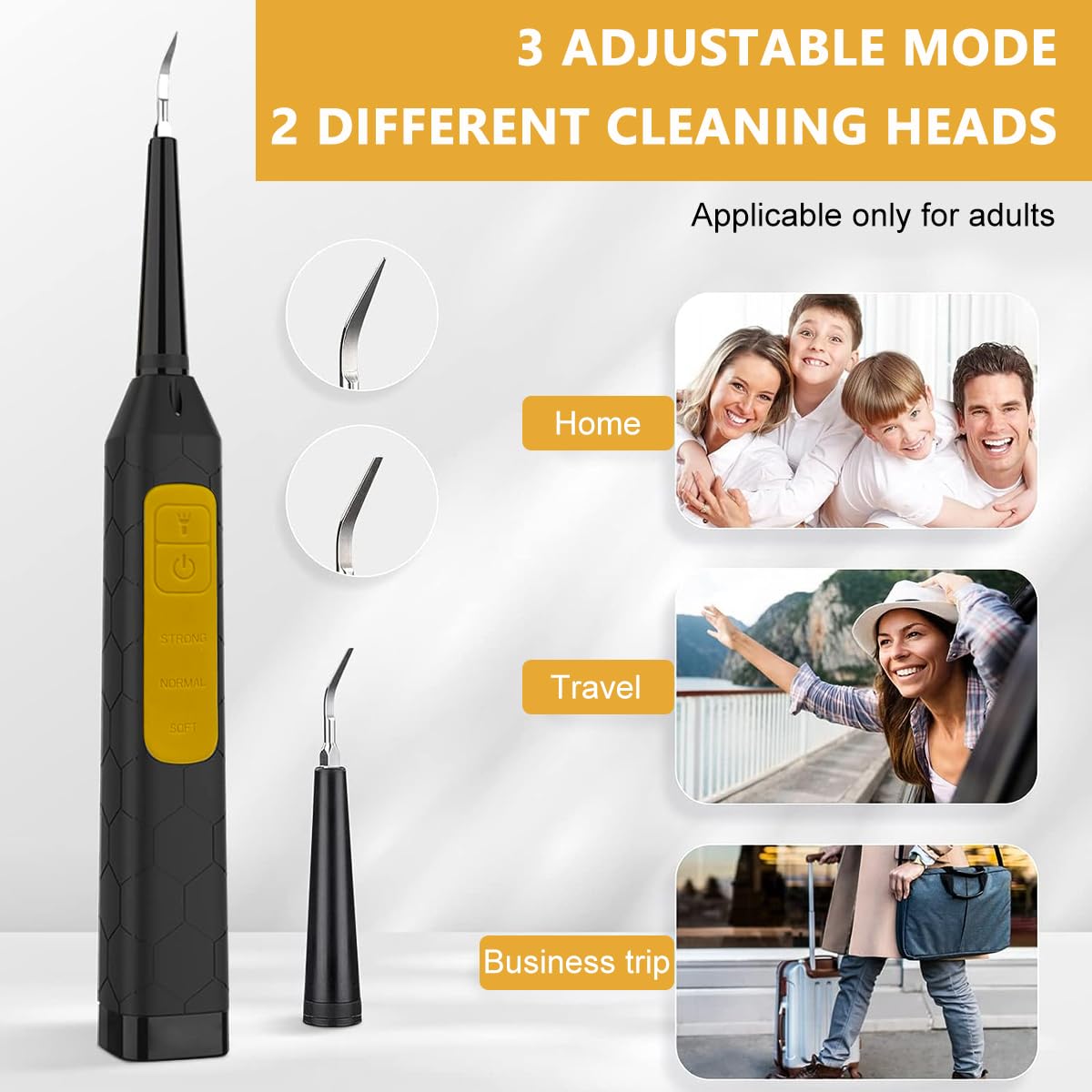 HANNEA Plaque Remover for Teeth, Teeth Cleaning Kit with LED Light, 2 Replaceable Heads and Oral Mirror, 3 Modes Teeth Cleaner for Travel & Home Use