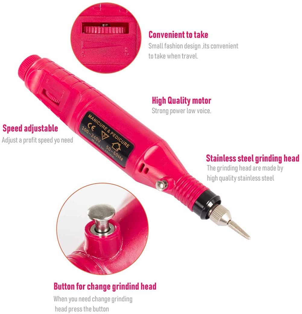 MAYCREATE Electric Nail Drill Machine Professional Salon Pedicure Machine Set Manicures Portable Nail File Drill Kit for Gel Nails, Acrylics & Polishing Tool, 6 Filing Bits for Manicurist & Beginner