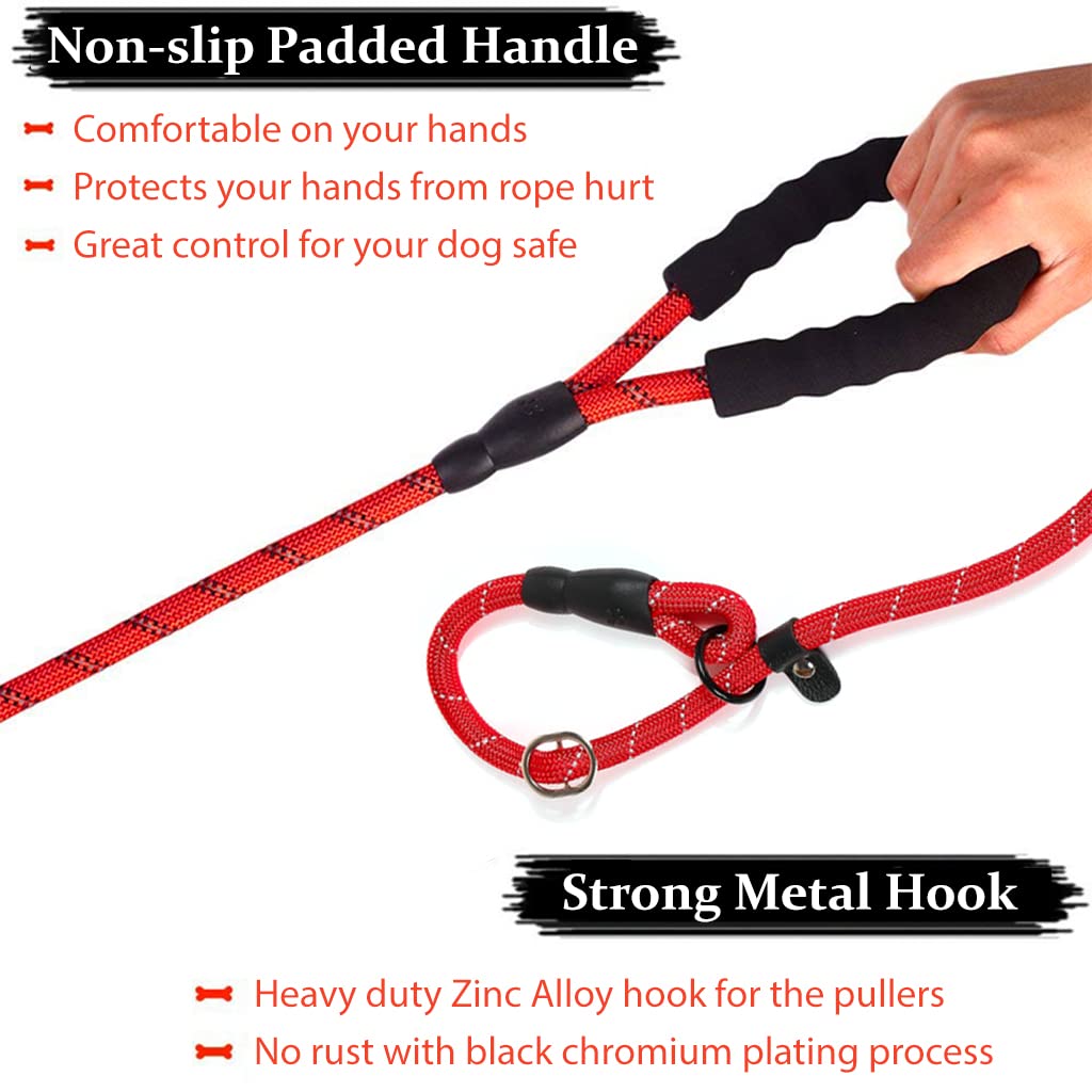 Qpets 1.7m Dog Training Leash, Durable Light Reflecting Dog Leash, Dog Leash for Large Dogs, Adjustable Dogs Leash Anti-Strain Leash Braided Rope for Small Medium Large Dog(Red)