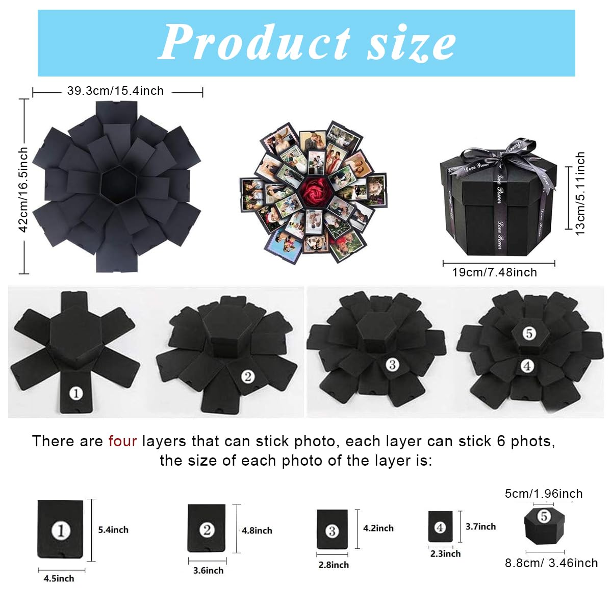 HASTHIP Explosion Box DIY Scrapbooking Set Handmade Photo Album, Hexagon Shape, 6 Sides, Perfect for Birthday, Wedding, Valentine, Christmas Gift for Wife, Husband, Fiance, Boyfriend, Friends, Family