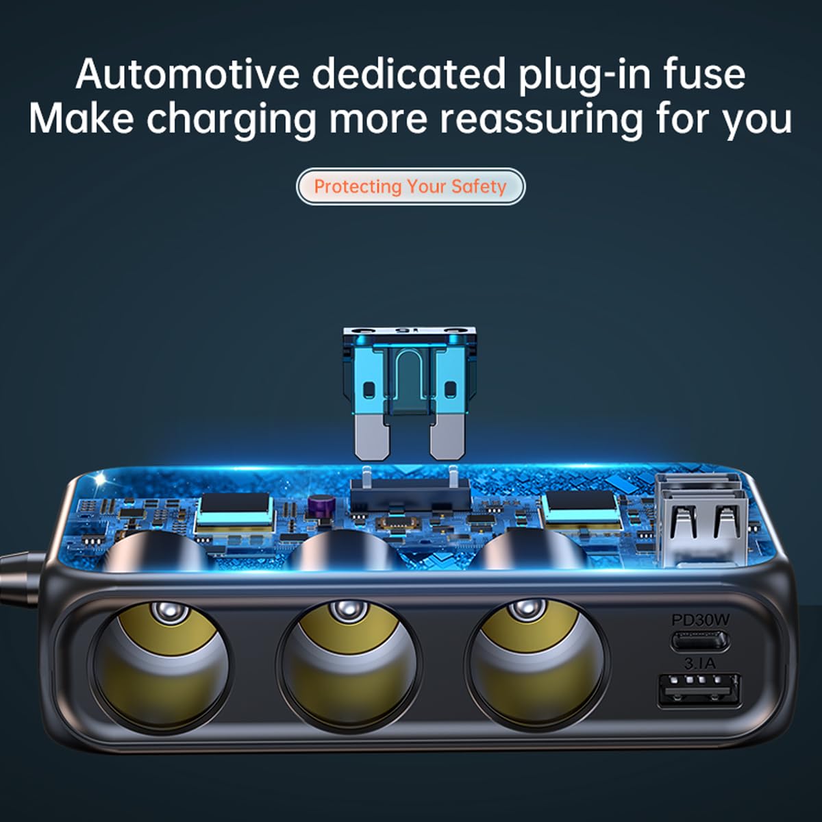 STHIRA Car Cigarette Lighter Extender 170W Car USB Charger with 3 Car Cigarette Lighter Ports Multi USB Ports Support PD 30W Fast Charging LCD Smart Current Display Car Cigarette Lighter USB Charger