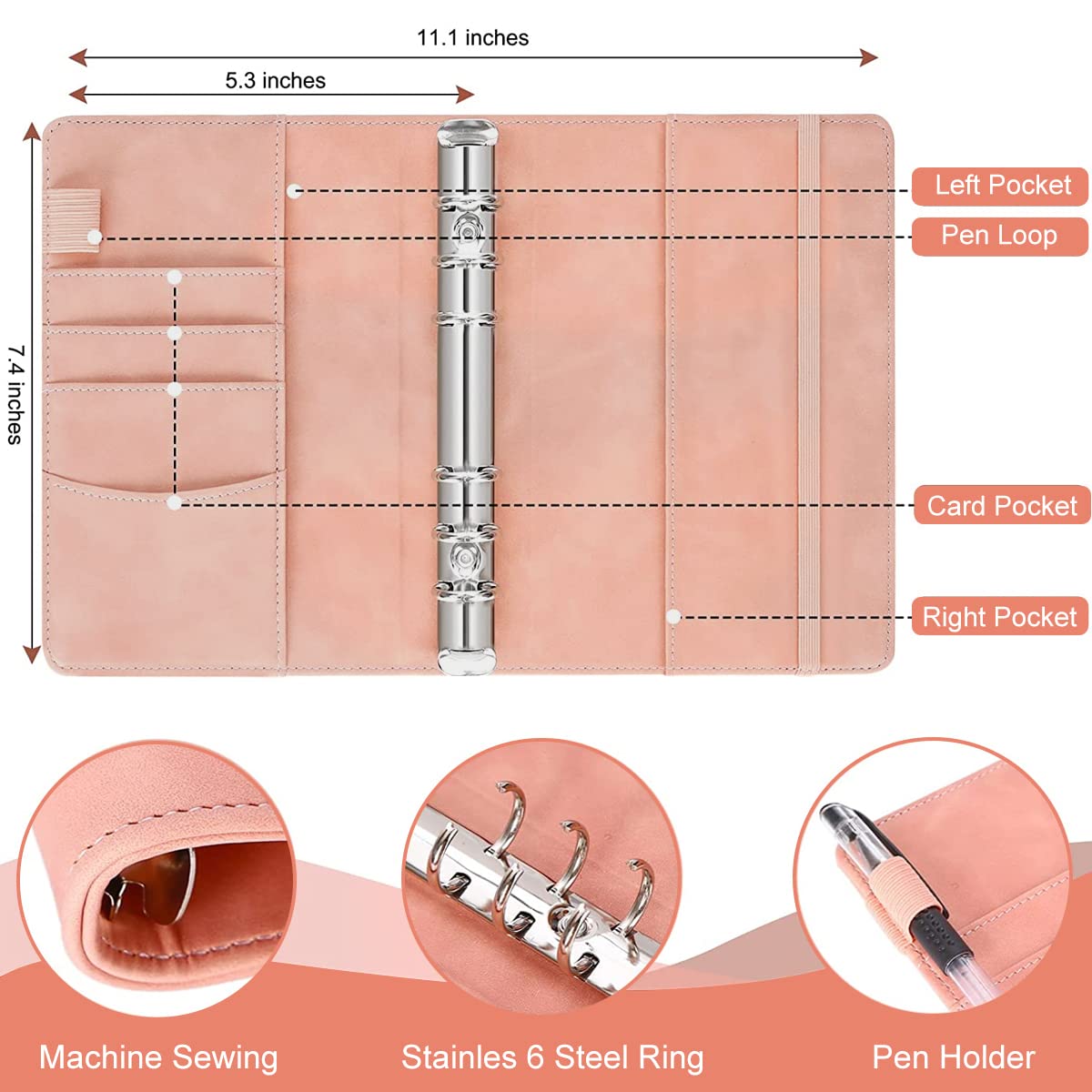 Climberty File Folders for Documents Budget Binder with Zipper Envelopes, Money Organizer for Cash, A6 Binder with Cash Envelopes for Budgeting, Budget Sheets and Stickers (Pink)