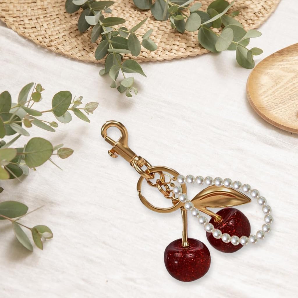 ZORBES® Red Cherry Keychains Aesthetic Bag Charms with Pearl Charm Loop, Fashion Cute Key Chain for Girls Sweetly Stylish Keyring Cherry Charms for Bags Car Accessories Birthday Unique Gifts for Women