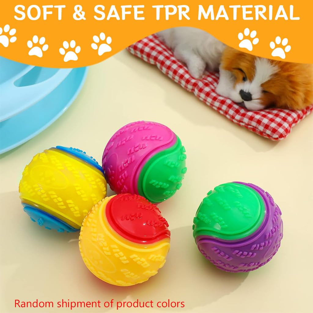 Qpets Squeaky Toys for Dogs, 3.5'' Dog Toy Ball Soft TPR Color Interactive Dog Balls, Squeaky Dog Ball Chew Toy for Dog Molar Interactive Pet Chasing Ball Toy (Randomly Distribute Ball Colors)
