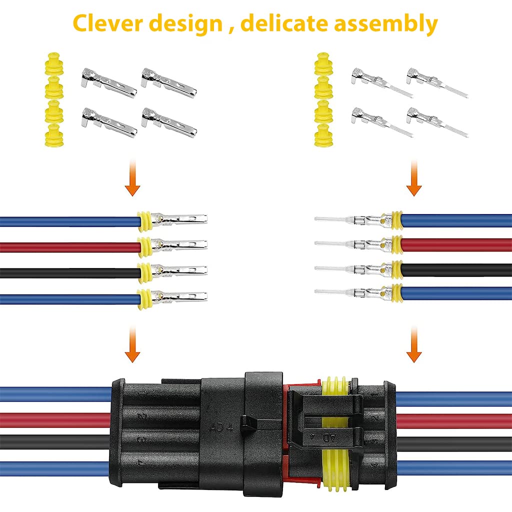 ZIBUYU 352pcs Waterproof Car Electrical Connector Terminals Automotive Electrical Wire Connector Plug Kit 1/2/3/4 Pin Connectors Male and Female
