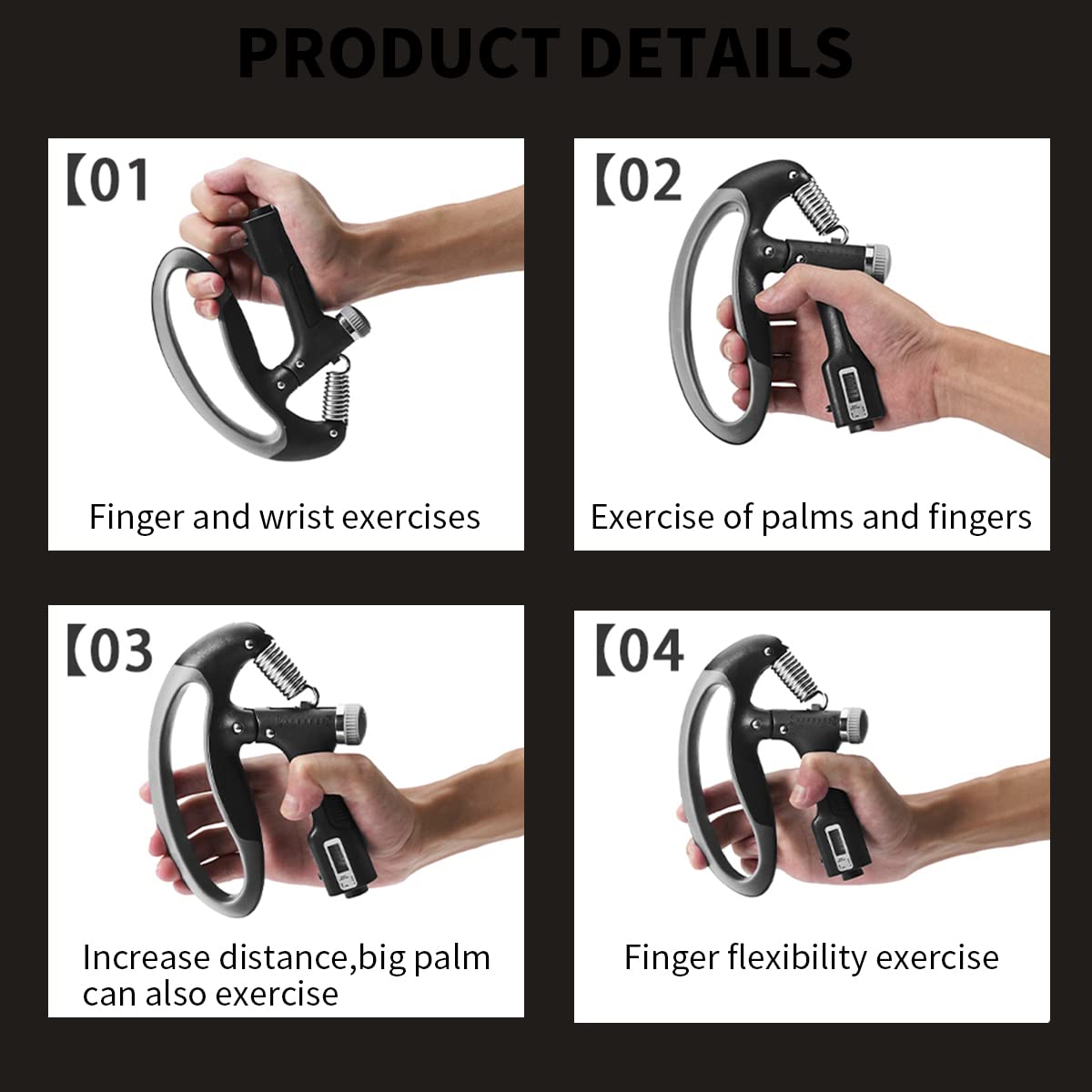 Proberos Hand Grip, Hand Grip Strengthener with Counter, Hand Gripper Upto 100 Kg, Finger ExerciserPower GripperHand Exerciser Equipment, Hand Grip Gym With Counter (Black)