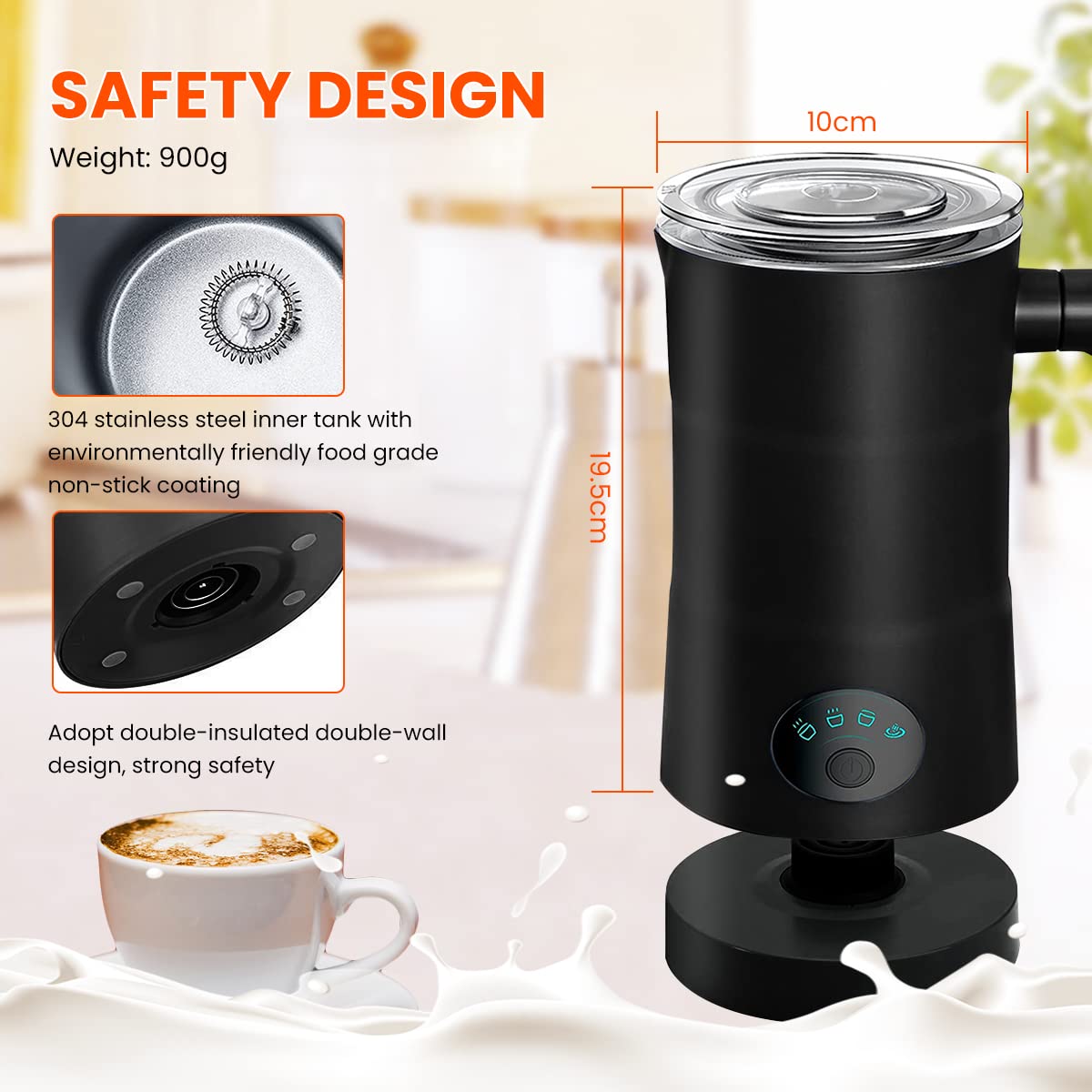 Supvox Electric Milk Frother for Coffee 350ML 4 in 1 Coffee Machine with Milk Frother Electric Foam Maker 400W Automatic Milk Shaker Mixer Machine Hot & Cold Frothing Milk Heater Electric Foamer