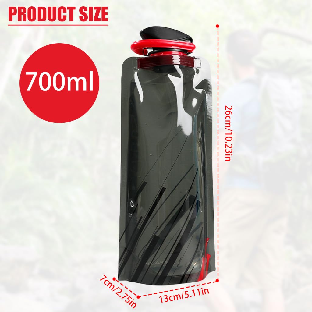 Proberos Folding Water Bottles With Carabiner Soft Water Bottle 700ml Sport Water Bottle Food-grade PE Material Sport Water Container for Travel, Running, Camping, Hiking