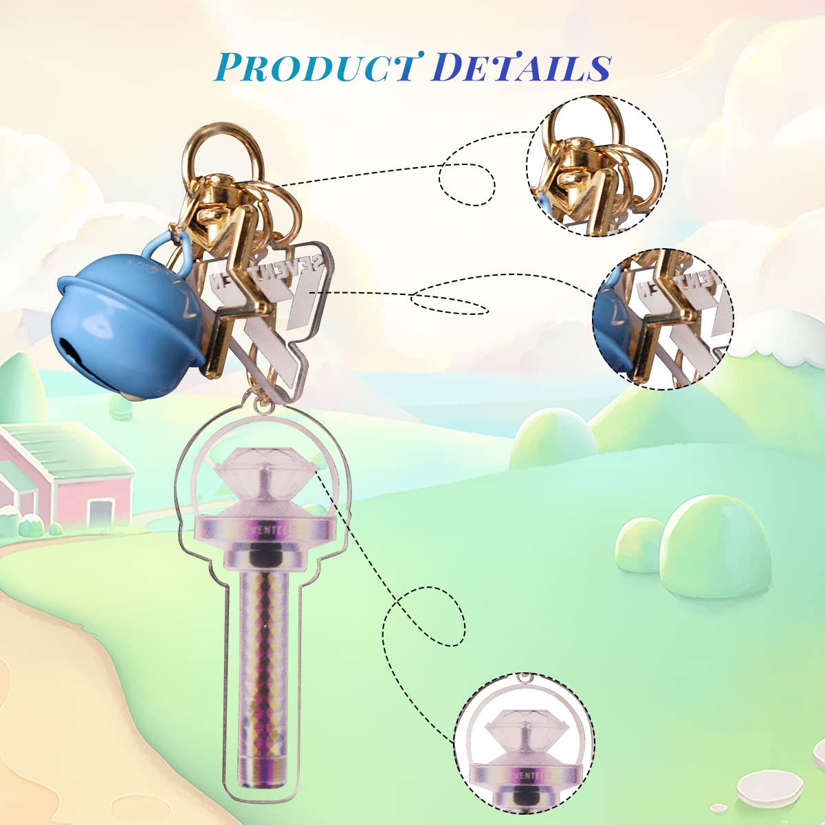 SANNIDHI Seventeen Keychain, K-Pop Bell Pendent Keyring, Gold Acrylic Seventeen Icon Keychains Merchandise Fans Gift Key Rings for Car, Purse, Backpack