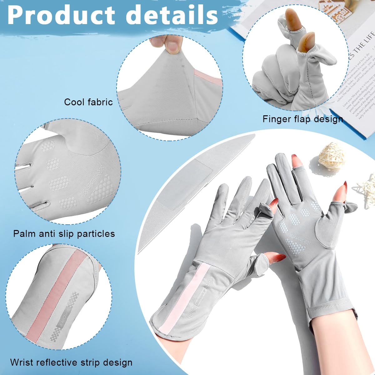 PALAY UV Sun Protection Hand Gloves for Women, Non Slip Touch Screen Gloves, UPF 50+ Breathable Gloves, Outdoor Hand Gloves for Bike, Driving, Cycling, Fishing - Grey